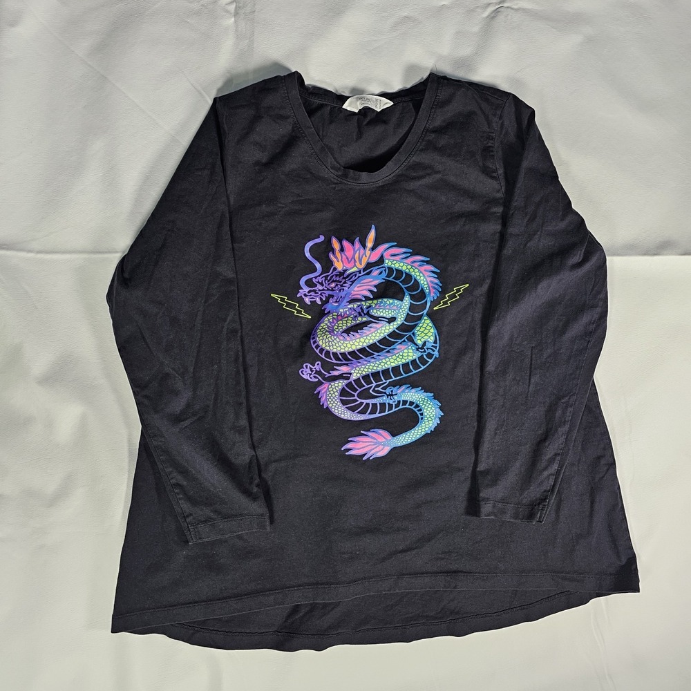 Angel of Style Womens 18 Black Long Sleeve Dragon Graphic T Shirt Plus‎ Size
